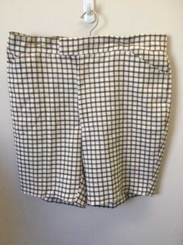 N/L, White, Brown, Maroon Red, Polyester, Plaid-  Windowpane, Heathered, White W/heather brown, Maroon Window Pane Plaid, 2" Waist Band, Zip Front, 2 Slant Pockets