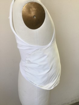 HANES, White, Cotton, Polyester, Solid, White Ribbed U Neck with Stuffed Belly, Pull Over, Light Pink Dye on Back