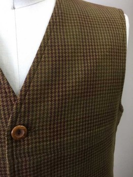 MTO, Brown, Olive Green, Red Burgundy, Brown, Wool, Houndstooth, 4 Buttons, 2 Pockets, Houndstooth, Only the Front Is Lined