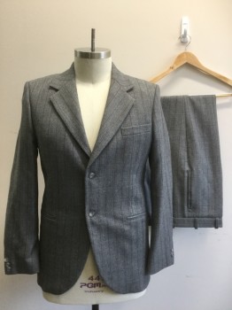 MARK COSTELLO, Gray, Brown, Wool, Mohair, Stripes - Pin, Gabardine, Single Breasted, Collar Attached, Notched Lapel, 2 Buttons,  3 Pockets, Multiples, See FC017018 & FC013391