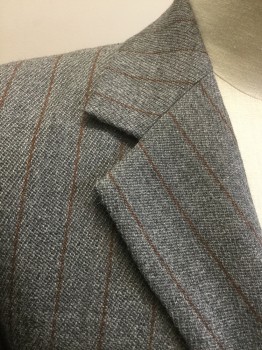 MARK COSTELLO, Gray, Brown, Wool, Mohair, Stripes - Pin, Gabardine, Single Breasted, Collar Attached, Notched Lapel, 2 Buttons,  3 Pockets, Multiples, See FC017018 & FC013391