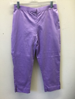 N/L, Lavender Purple, Cotton, Solid, 1" Wide Self Waistband, Elastic Waist in Back, Invisible Zipper at Center Front, High Waist, Cigarette Cropped Pant