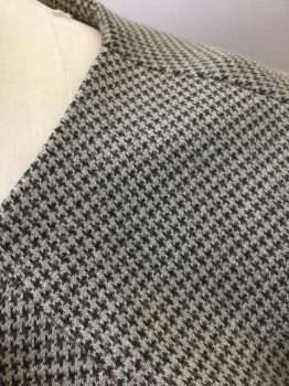 ELLEN TRACY, Putty/Khaki Gray, Charcoal Gray, Poly/Cotton, Houndstooth, Bolero, 3/4 Sleeve, Large Silver Clasp at Center Front Bust, Raglan Sleeve, Scoop Neck, Cropped Length,