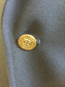 N/L, Navy Blue, Polyester, Solid, Single Breasted, Notched Lapel, 2 Embossed Gold Buttons, 3 Pockets