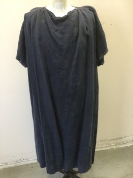 N/L MTO, Dk Blue, Cotton, Solid, Floor Length Tunic, Canvas, Short Sleeves, Cowl Neck, Pleated Detail at Shoulders, Made To Order