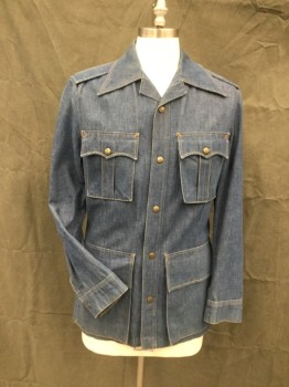 LEE, Blue, Cotton, Stonewashed Blue Denim, Sport Coat Style, Snap Front Closure, 4 Pockets with Flaps,