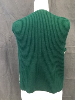 YOUNG EAST, Mint Green, Forest Green, Leather, Acrylic, Patchwork, Suede Mint and Dark Green Patches Attached with Forest Green Acrylic Knit, Vest, Open Front, Scoop Neck, Solid Forest Green Ribbed Knit Back