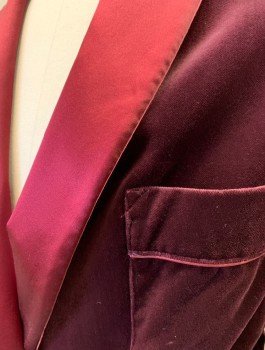 PAUL STUART, Red Burgundy, Cotton, Silk, Solid, Velvet, with Satin Shawl Lapel and Cuffs, 3 Patch Pockets, 1" Wide Belt Loops, **With Matching Belt with Tasseled Ends