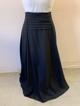 N/L MTO, Black, Wool, Solid, 1" Wide Waistband, Drawstring at Inside of Waist, Horizontal Pin Tucks at Center Front Waist, Flared Shape, Floor Length, Made To Order