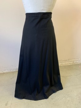 N/L MTO, Black, Wool, Solid, 1" Wide Waistband, Drawstring at Inside of Waist, Horizontal Pin Tucks at Center Front Waist, Flared Shape, Floor Length, Made To Order
