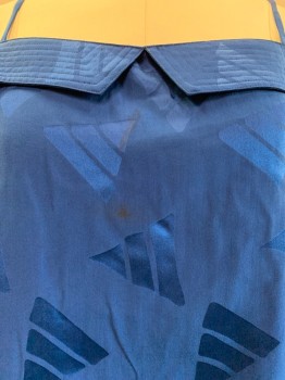 ARGENTI, Dk Blue, Silk, Triangles, Jacquard, Spaghetti Strap, Chest Flaps with Horizontal Stitching, Stained at Front