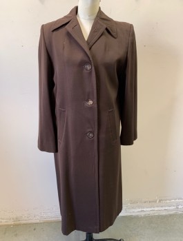 CRAVENETTE, Brown, Wool, Solid, Gabardine, Single Breasted, 4 Buttons, Collar Attached, Padded Shoulders, 2 Welt Pockets, Copper Satin Lining Inside,
