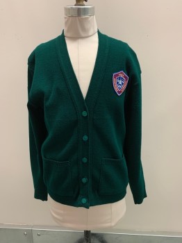 CARRAL, Dk Green, Wool, Solid, V-N, Button Front, 2 Pockets, Red, White, And Blue Patch "Vision, Knowledge, Integrity"