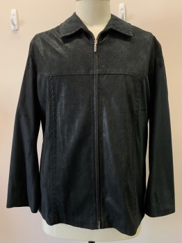 COLETTI, Black, Leather, Suede, Patchwork, L/S, Zip Front, Collar Attached, Stitched Detail