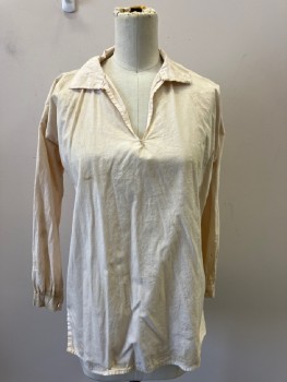 TOWNSENDS, Cream, Cotton, Solid, C.A., V-N, Slits On Hem,  * Aged *