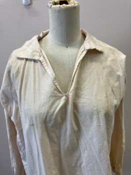 TOWNSENDS, Cream, Cotton, Solid, C.A., V-N, Slits On Hem,  * Aged *