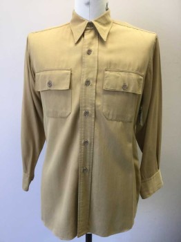 ELBECO, Camel Brown, Cotton, Solid, L/S, B.F., C.A., 2 Flap Pockets with Button Closures,