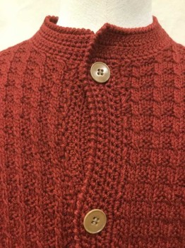 N/L, Dk Red, Acrylic, Dark Red Knit, Crew Neck, 5 Button Front, Long Sleeves, 1930's
