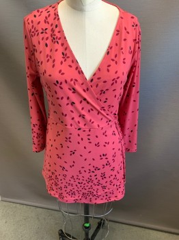 Motherhood, Mauve Pink, Black, Raspberry Pink, Polyester, Spandex, Speckled, Long Sleeves,  Side Tied  Melon Seed Print, Maternity, Doubles