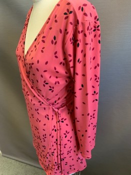 Motherhood, Mauve Pink, Black, Raspberry Pink, Polyester, Spandex, Speckled, Long Sleeves,  Side Tied  Melon Seed Print, Maternity, Doubles