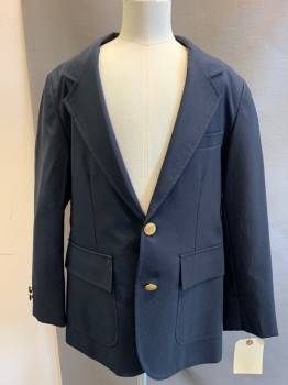 EXECUTIVE APPAREL, Navy Blue, Polyester, Solid, 2 Button Front, Notched Lapel, 3 Pockets,