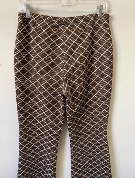 N/L, Brown, White, Polyester, Grid , Dots, Stretchy Double Knit Polyester, Elastic Waist, Boot Cut Leg,
