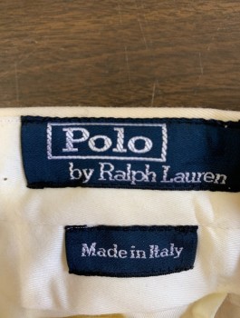 POLO RALPH LAUREN, Cream, Wool, Solid, Double Pleated, Zip Fly, 4 Pockets, Belt Loops,