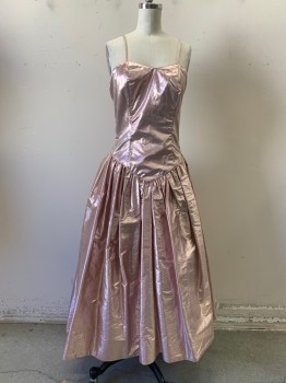 N/L, Pink, Metallic/Metal, Solid, Spaghetti Strap, Slight V-neck, Drop V Shaped Waist, Gathered at Waist, Zip Back, Large Bow Attached at Center Back Waist, Bridesmaid, *Stained Front, Hole Front Skirt