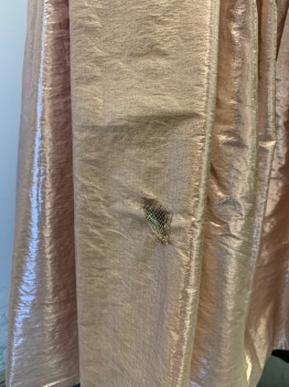 N/L, Pink, Metallic/Metal, Solid, Spaghetti Strap, Slight V-neck, Drop V Shaped Waist, Gathered at Waist, Zip Back, Large Bow Attached at Center Back Waist, Bridesmaid, *Stained Front, Hole Front Skirt
