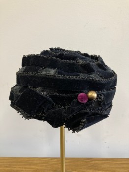 N/L, Black, Cotton, Velvet Ribbon With Loop Trim On Netted Cap, Bow With Purple And Gold Embellishments