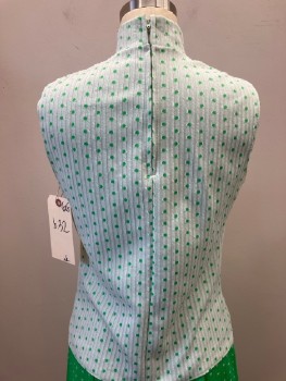 NL, White with Green Polka Dots, Ribbed, Slvls, Turtleneck, Back Zip, Polyester