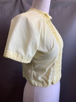 NO LABEL, Yellow, Cotton, Polyester, Solid, S/S, Crew Neck, Pleated Front with Bow, Back Buttons