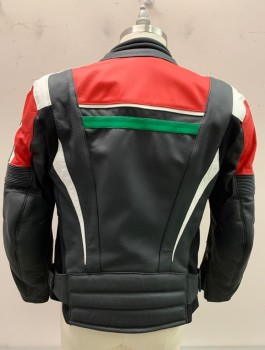 SPIDI, Black, Red, Green, White, Leather, Polyamide, Color Blocking, Zip Front, 2 Zipper Pockets, Zipper Liner