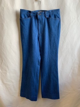 NL, Denim Blue, Cotton, Top Pockets, Zip Front, Bell Bottoms, 2 Back Patch Pockets. Tan Stitching