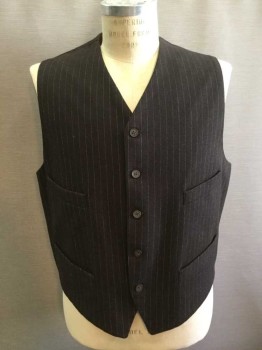 NO LABEL, Brown, Off White, Wool, Stripes - Pin, Button Front, 4 Welt Pockets, Back Adjustable Silver Buckle Strap,