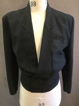 TIMELY TRENDS, Black, Polyester, Stripes, Self Stripe, Double Breasted, Cropped Length, Notched Lapel, 3 Pockets, Self Belted Waist, Black Lining, Retro Look