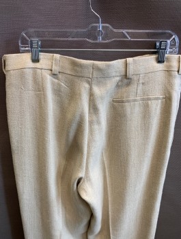 N/L MTO, Cream, Wool, Herringbone, Made To Order, Flat Front, Button Fly, 3 Pockets, Belt Loops, Suspender Buttons at Inside Waistband