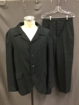 N/L, Black, Teal Blue, Wool, Synthetic, Stripes, Working Class, 4 Button Single Breasted, Open Collar,