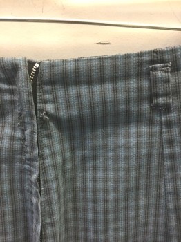 N/L, Slate Blue, Gray, Cotton, Check , High Waist, Cigarette Pant, Darts at Waist, Center Front Zipper, 1 Single Belt Loop in Front