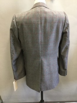 N/L, Gray, Black, Red, Wool, Plaid, Single Breasted, 2 Buttons,  Wide Notched Lapel, 3 Pockets,