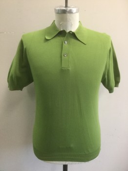 PURITAN, Lime Green, Ban-lon Synthetic, Solid, Knit, Short Sleeves, 3 Buttons,  Modeled on Size 40