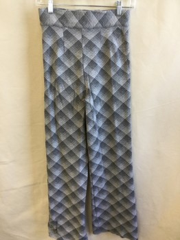 BERKLEY, Off White, Lt Gray, Warm Gray, Dk Gray, Wool, Plaid, Diamonds, 2" Waistband with 2 Gray Buttons, Flat Front, Zip Front, Flair Bottom