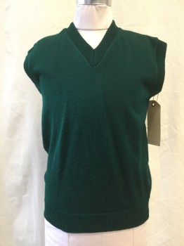 NO LABEL, Forest Green, Acrylic, Solid, Knit, V-neck,