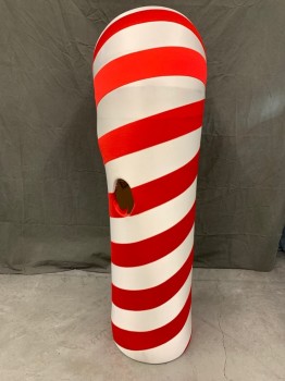 MTO: J&M COSTUMES, Red, White, Synthetic, Foam, Stripes - Diagonal , CANDY CANE: Foam Base Wrapped with Synthetic Stripes, 13" Base Diameter, Face Hole: 5.5" Across and 6" Down, Arm Holes: 3.5" Across, 4.75 Down, Christmas, Multiple