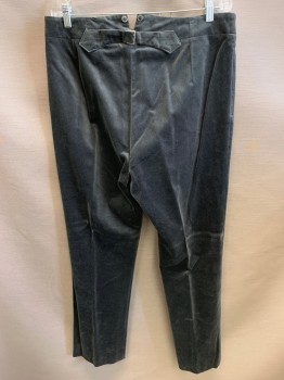 JEL-MEZ, Dove Gray, Cotton, Solid, Suit Pants, Late 1800s, Velveteen, Button Fly,  Adjustable Belt Center Back with Suspender Buttons, Made To Order,