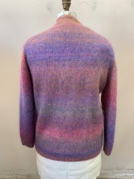 NL, Purple, Pink, Orange, Blue, Wool, Ombre, Multicolor Gradient, V-neck, Knit, Single Breasted, Button Front, 5 Buttons, 2 Pockets