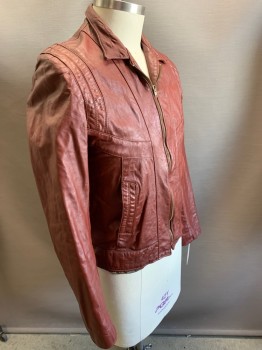 N/L, Red Burgundy, Leather, Solid, Zip Front, C.A., 2 Pockets,