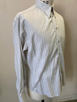 N/L MTO, Off White, Brown, Beige, Cotton, Stripes - Pin, Reproduction, Long Sleeves, Button Front, Collar Attached, No Pocket