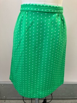 NL, Green with White Polka Dots, Ribbed, Back Zip, Below Knee Length, Polyester