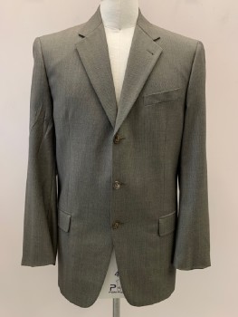 JOSEPH ABBOUD, Dk Gray, Khaki Brown, Wool, 2 Color Weave, 3 Buttons, Single Breasted, Notched Lapel, 3 Pockets